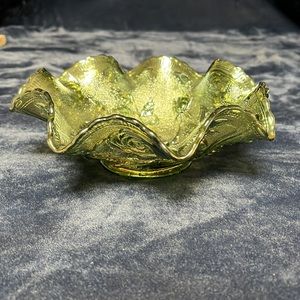 VTG Green Glass Floral Bowl